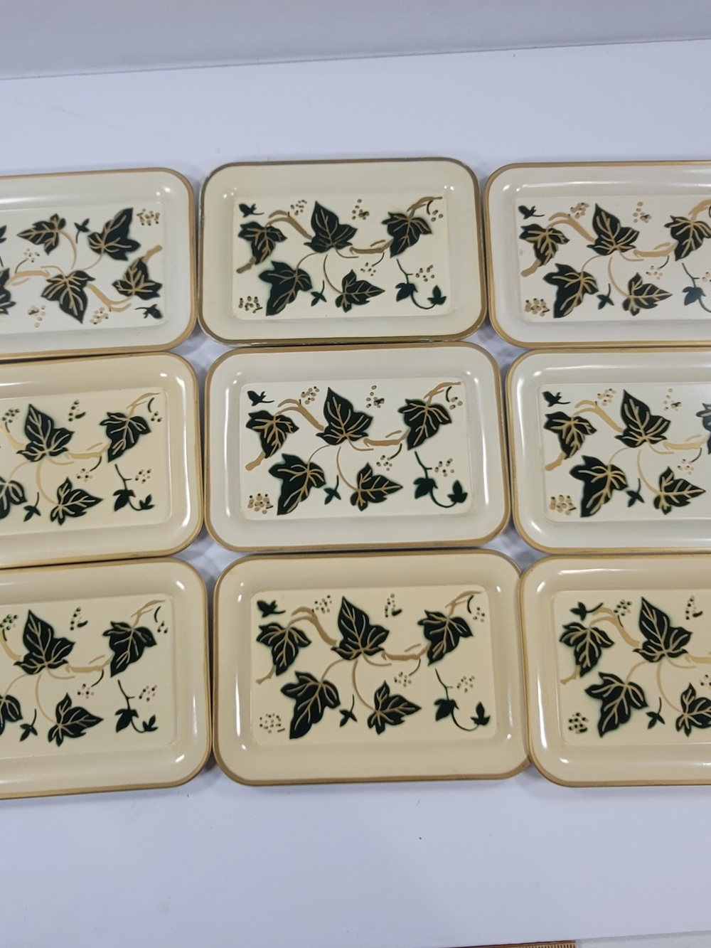 Metal American Artworks Social Supper Trays 4 1/2 X 6 1/2" Ivy Leaves Lot Of 9